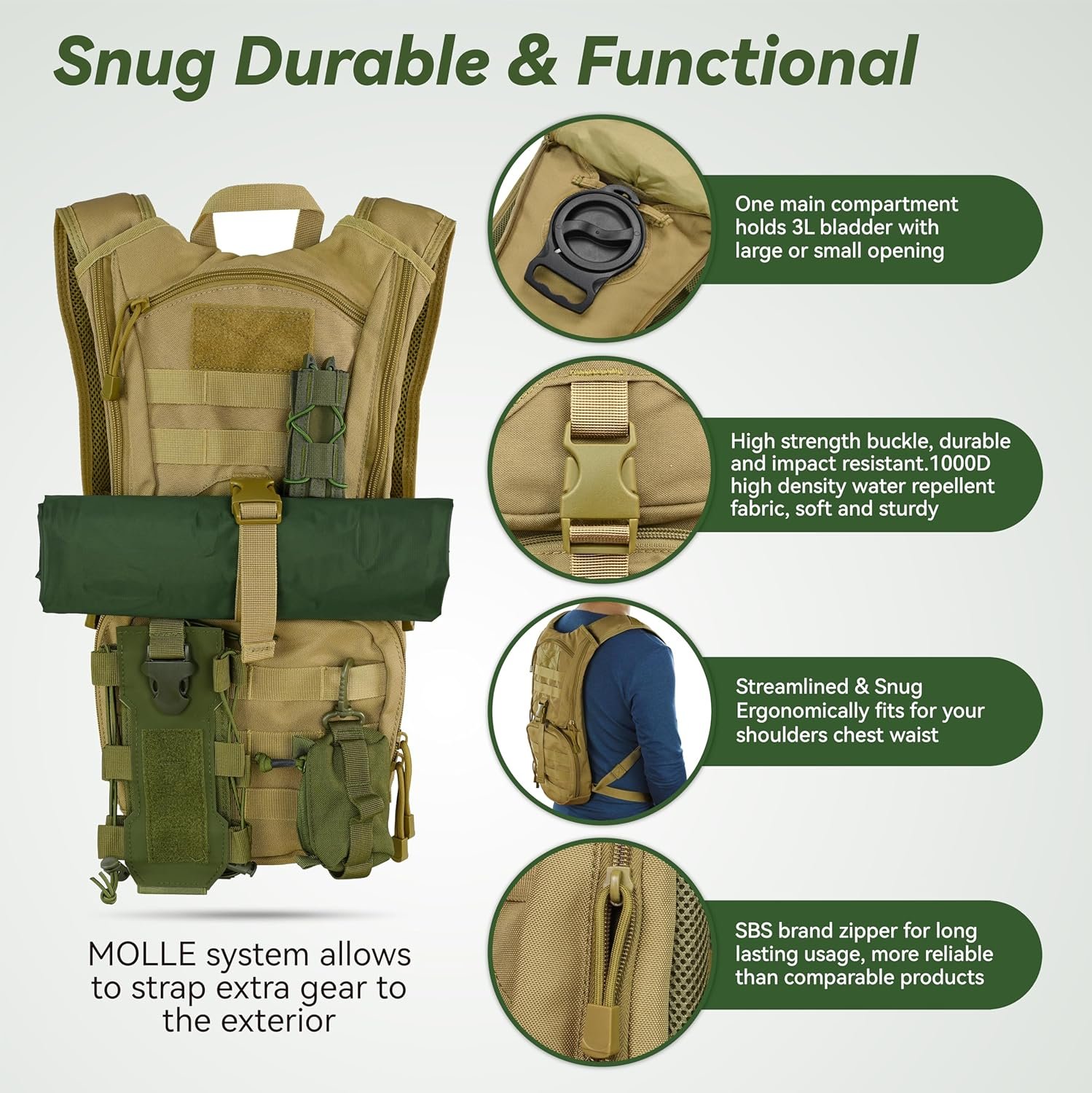 MARCHWAY Tactical Molle Hydration Pack Backpack with 3L TPU Water Bladder, Milit... - Image 4