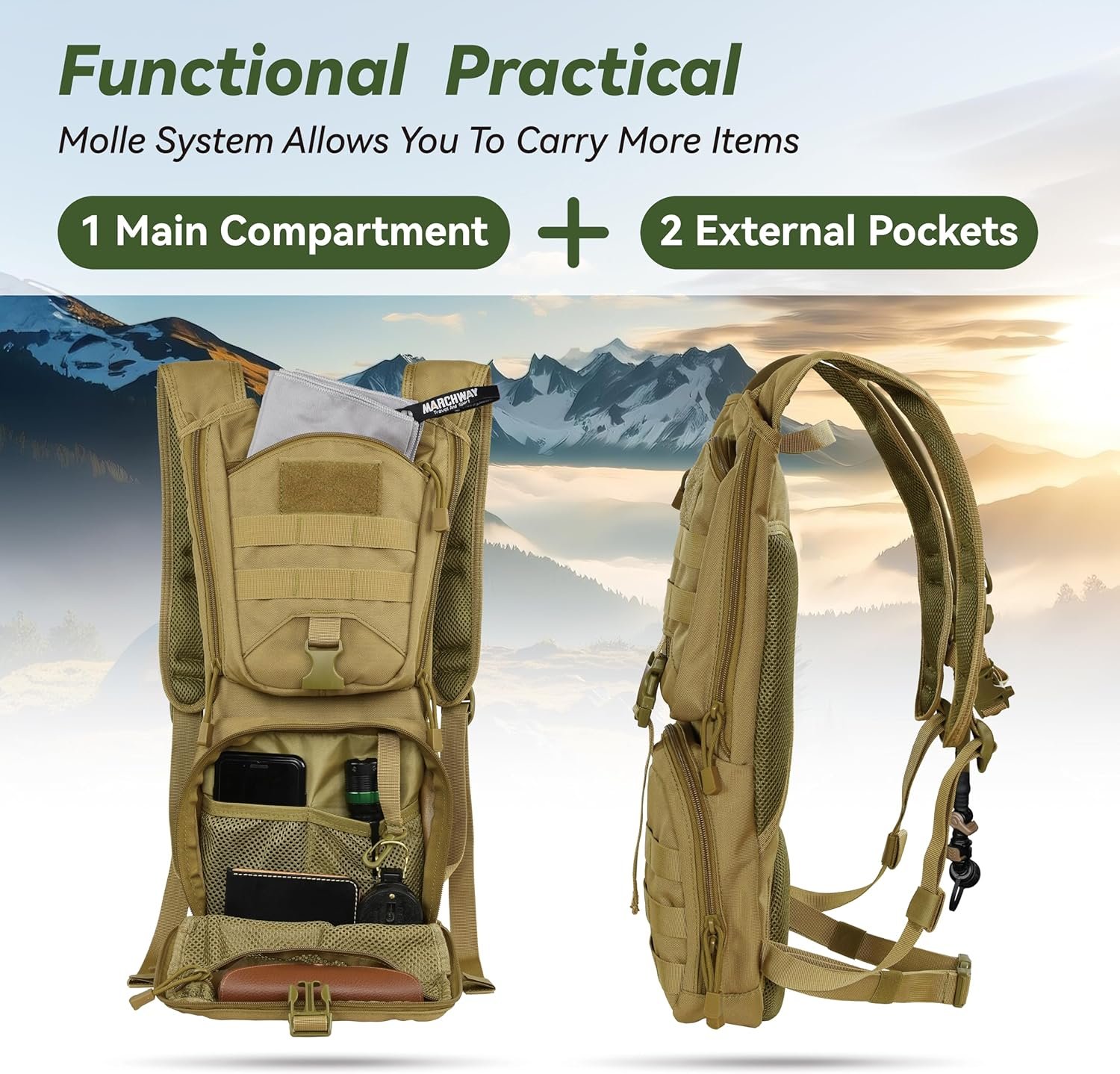 MARCHWAY Tactical Molle Hydration Pack Backpack with 3L TPU Water Bladder, Milit... - Image 5