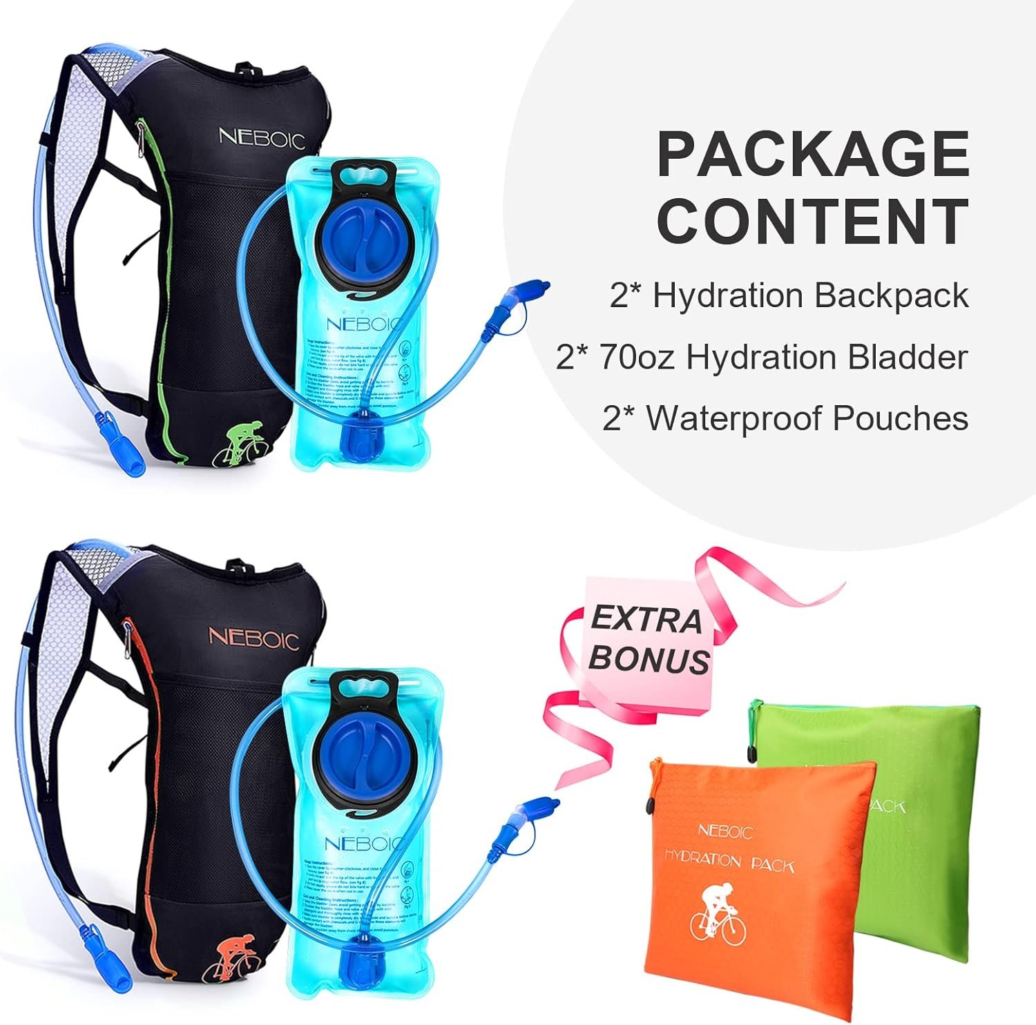 2Pack Hydration Backpack Pack with 2L Hydration Bladder - Lightweight Water Back... - Image 7